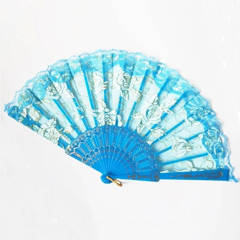 New Solid Color Plastic Women’s Lace Rose Folding Fan