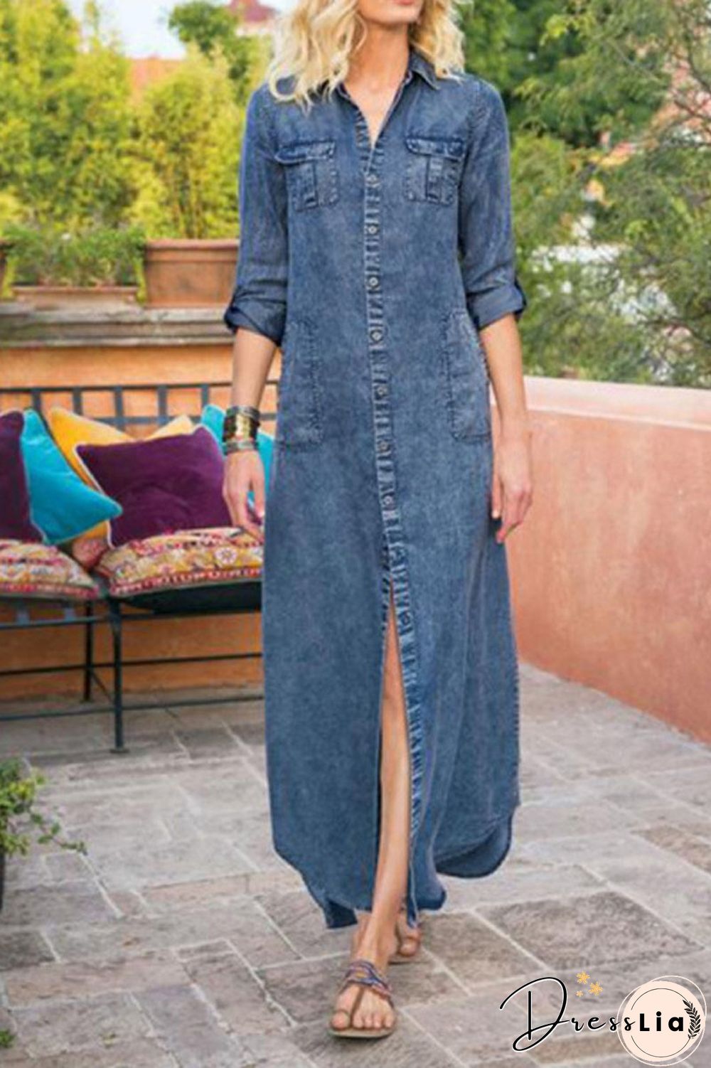 Denim Long Sleeve Maxi Dress