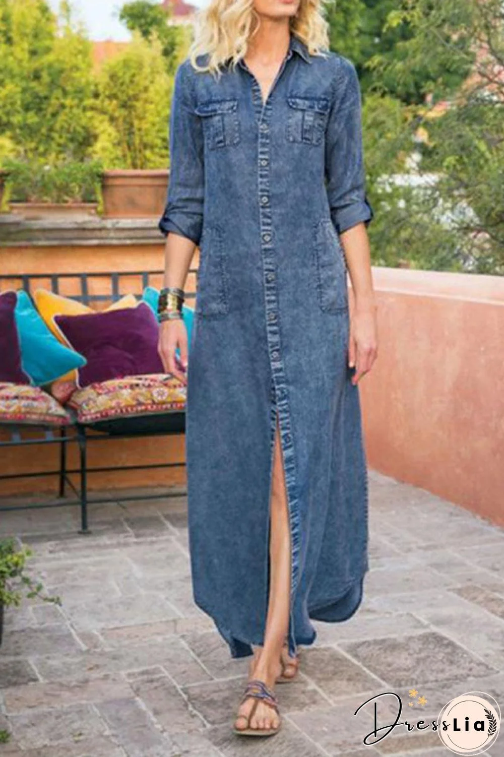 Denim Long Sleeve Maxi Dress