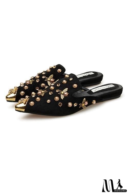 MidiSono - Metal Pearl Bee Mules Flats