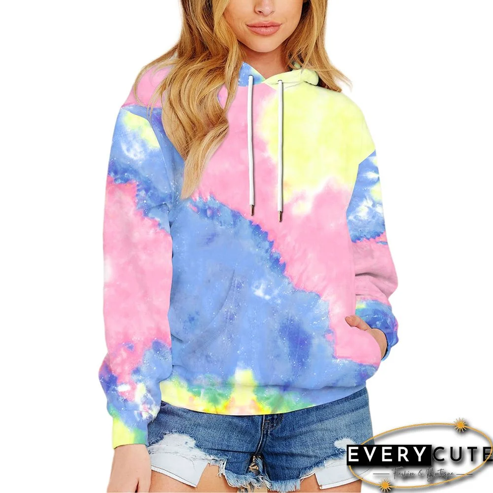 Blue Digital Tie-dye Print Hoodie