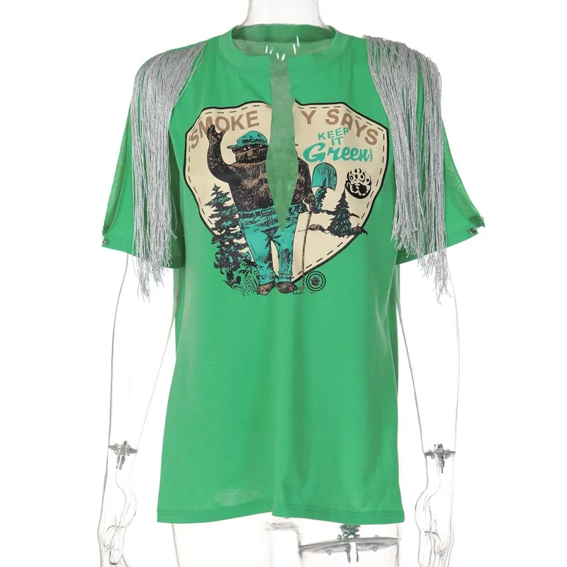 Hugcitar V Neck Letter Print Short Sleeve Graphic T Shirt Tops Tees Blouse 2022 Summer Clothes Wholesale Items Streetwear