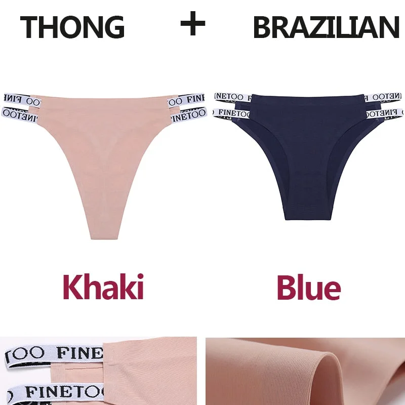 2PCS/Set Seamless Women's Thong Sexy Bikini Underwear G-string Letter Lingerie Femme Low-Rise Panties Ice Silk Women Underpants