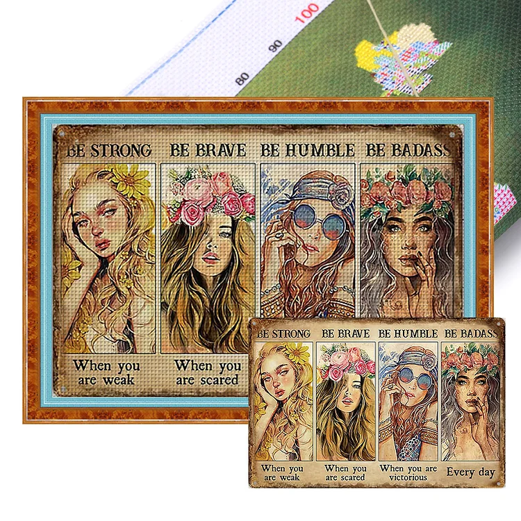 Retro Flowers Woman - Printed Cross Stitch 11CT 70*50CM