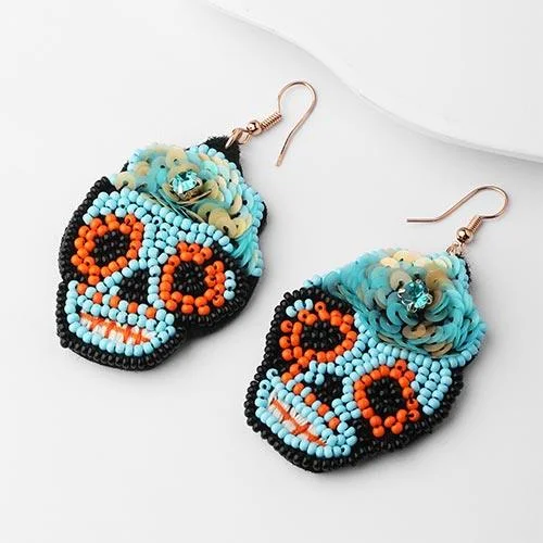 Colorful Knitted Skull Drop Earrings