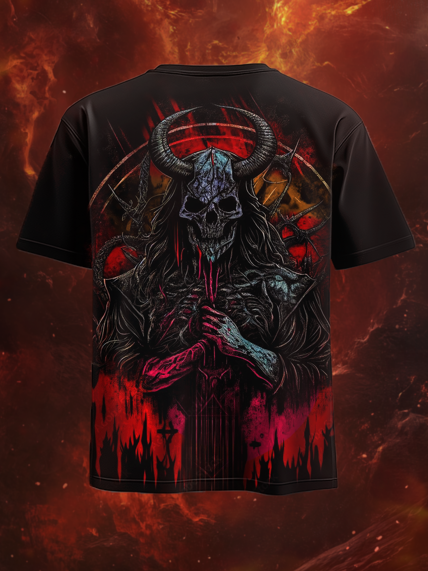 Art Satanic Praying Demon Print Short Sleeve T-Shirt