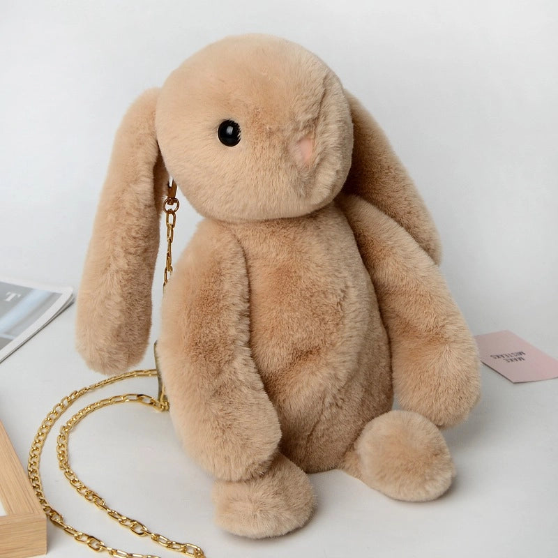 Women’s Plush Rabbit Streetwear Asymmetrical Dress Zipper Crossbody Bag