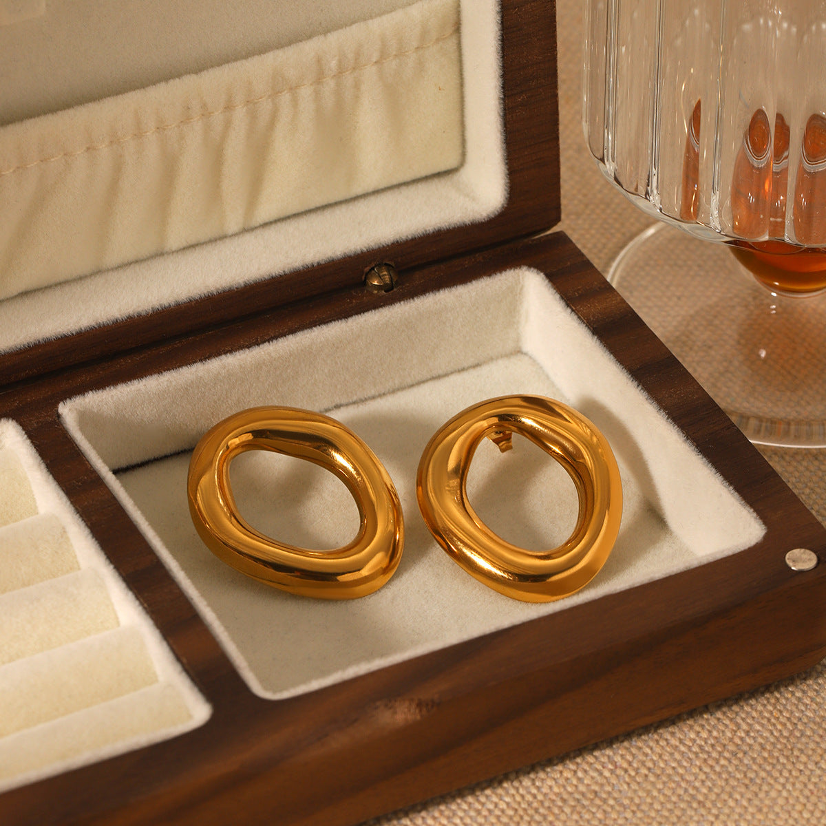 Minimalist Cold Style Stainless Steel Hoop Earrings Irregular Circle Titanium Steel Earrings Female Personality Versatile Earrings