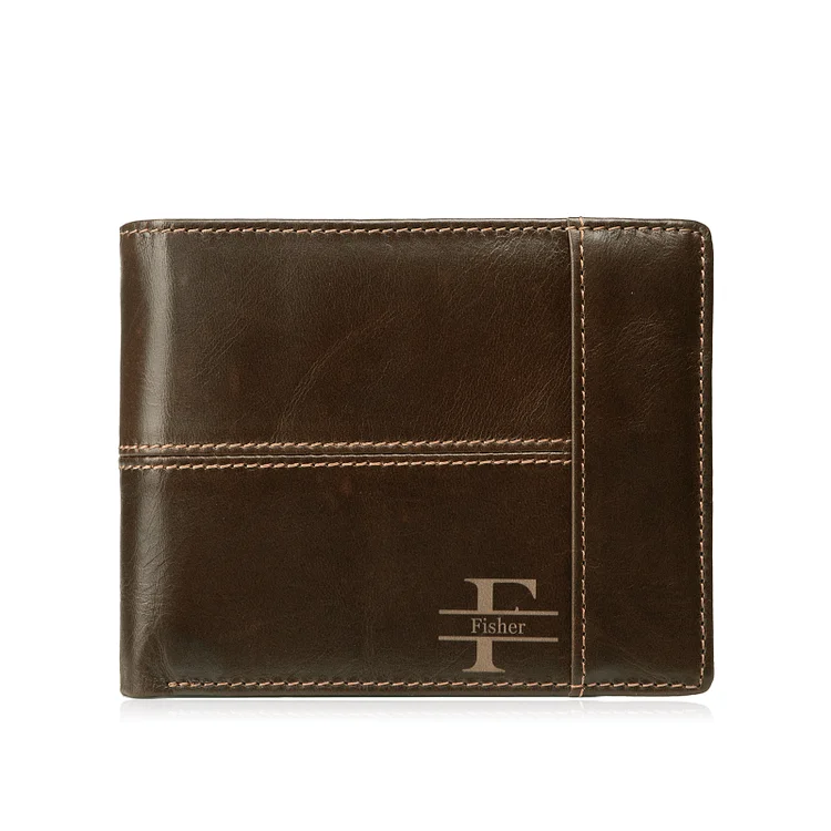 Personalized Monogram Wallet Crazy Horse Leather Bifold Wallet for Men