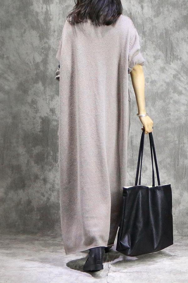Loose Print Cotton Linen Maxi Dresses Women Casual Clothes 1387