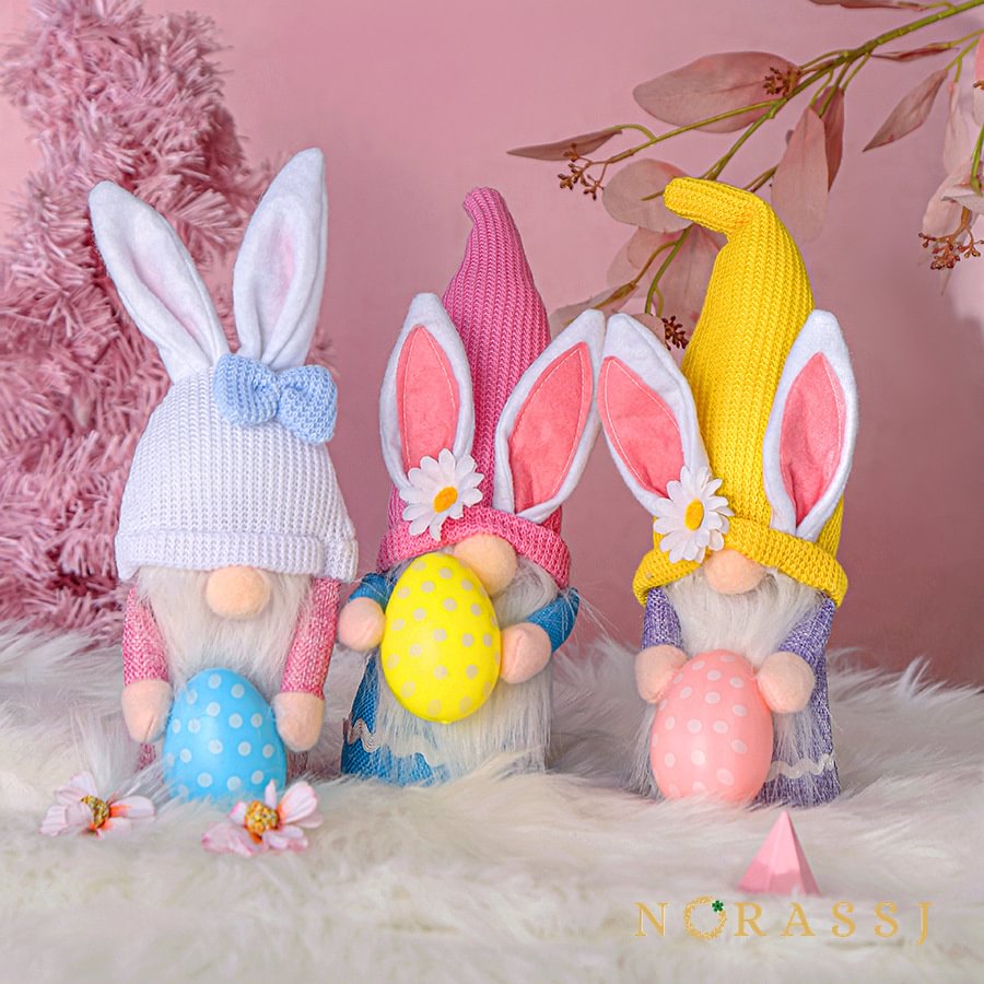 New Bunny Gnome Holding Eggs Easter Decoration