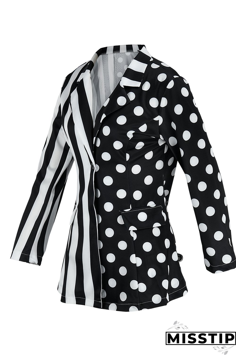 Black And White Fashion Casual Print Patchwork Turndown Collar Outerwear