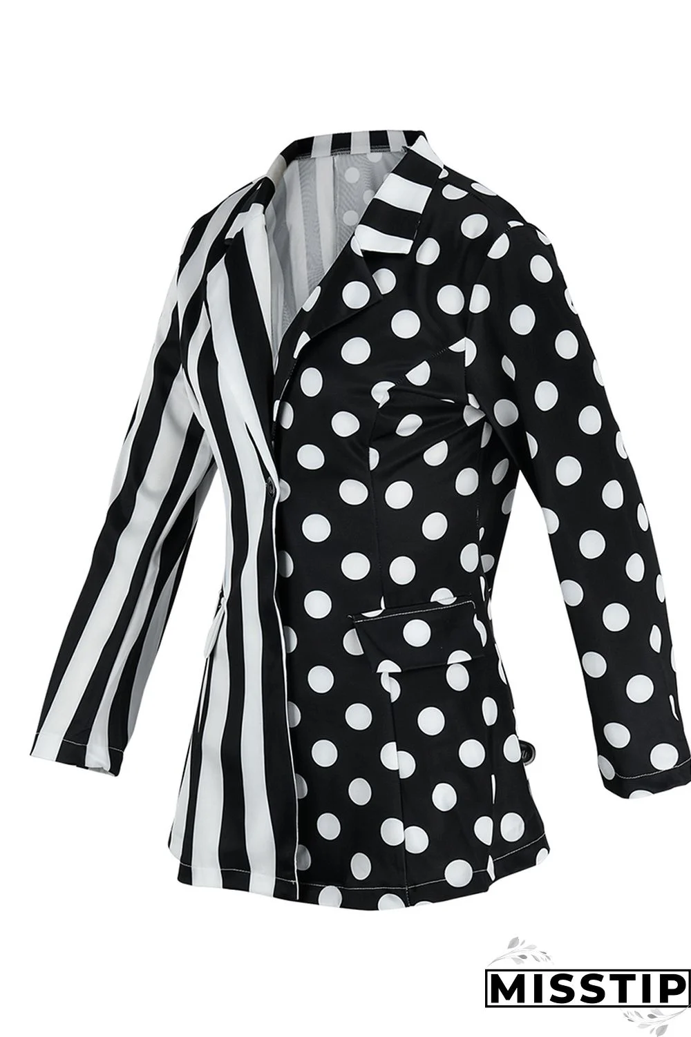 Black And White Fashion Casual Print Patchwork Turndown Collar Outerwear
