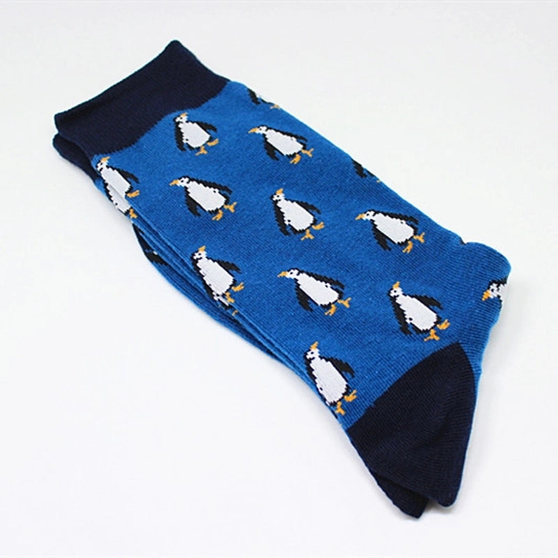 Men’s Cartoon Style Color Block Cotton Crew Socks A Pair