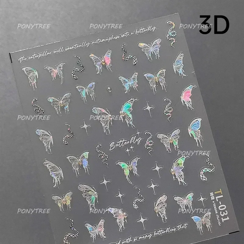 Bayuyun Dreamy Summer Nails – Blue Pink Purple Gradual Flower Petal Butterfly 5D Nail Art Stickers  