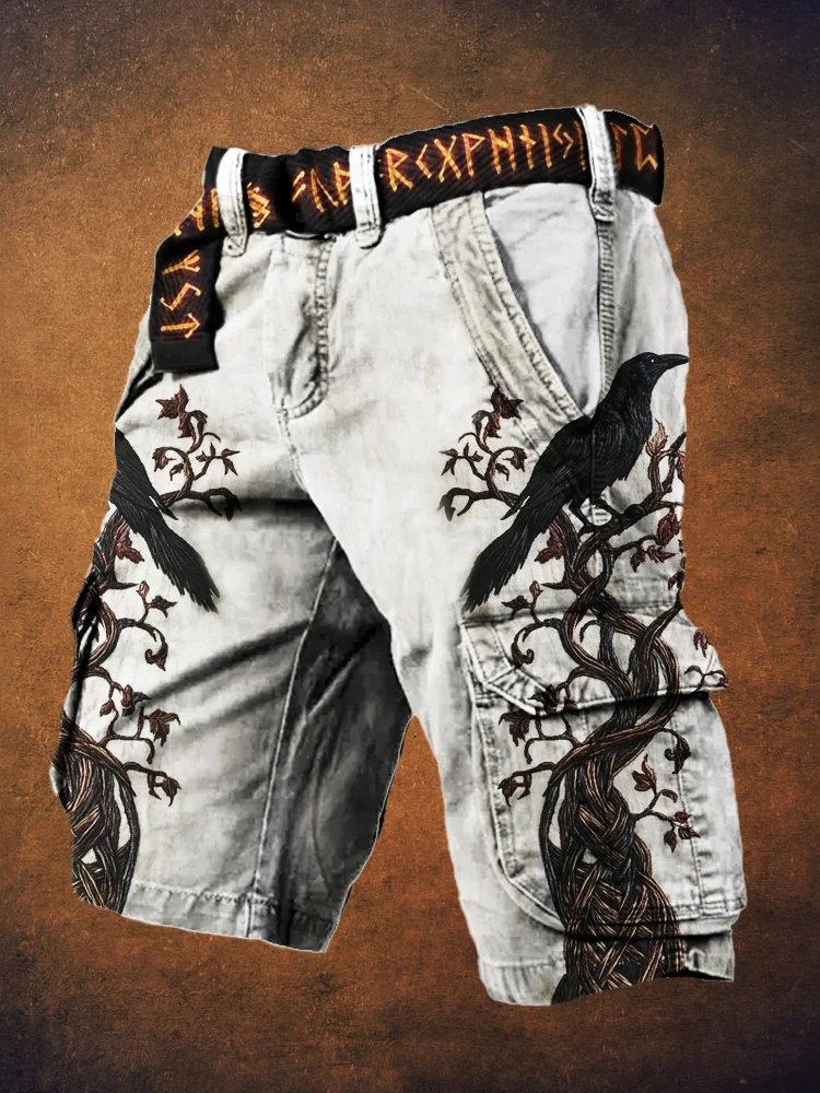Men's Viking Vegvisir Tree Of Life & Raven Celtic Eagle Cargo Shorts