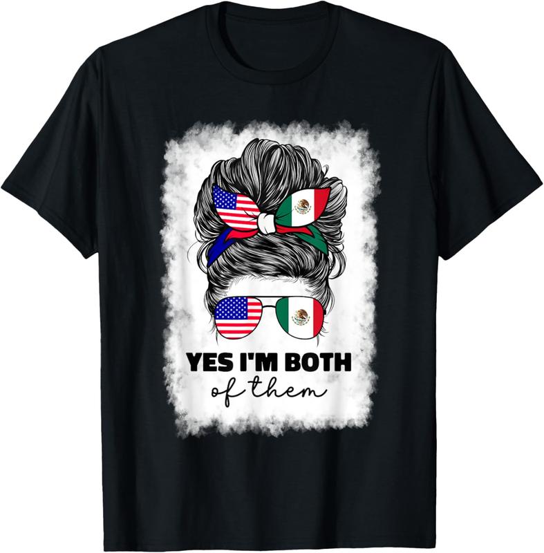 Loveyoufancy Half Mexican And American Mexico America Usa Flag Girl Woman T-Shirt