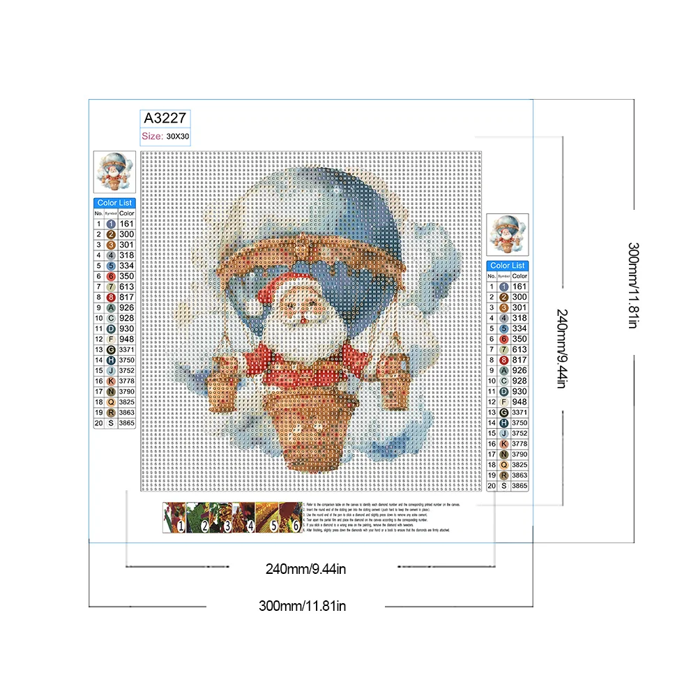 Diamond Painting - Full Round Drill - Hot Air Balloon Santa(Canvas|30*30cm)