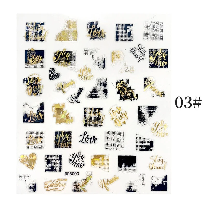 1 Sheet Bronzing Abstract Color Block 3D Nail Sticker Art Letters Design Transfer Sliders Paper DIY Manicuring Wraps