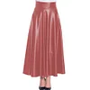 High Waist Matte PU Leather Long A-line Skirt Women's Eleagnt Solid Umbrella Skirt Plus Size Pleated Swing Skirts Streetwear 7XL
