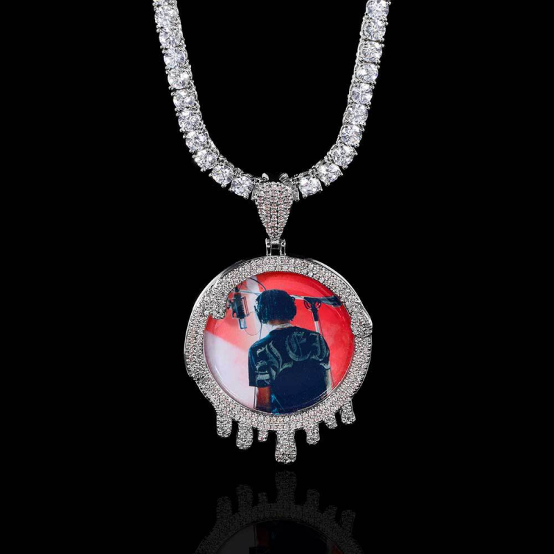 Custom Photo Iced Out Waterdrop Frame Pendant Memory Necklace-VESSFUL