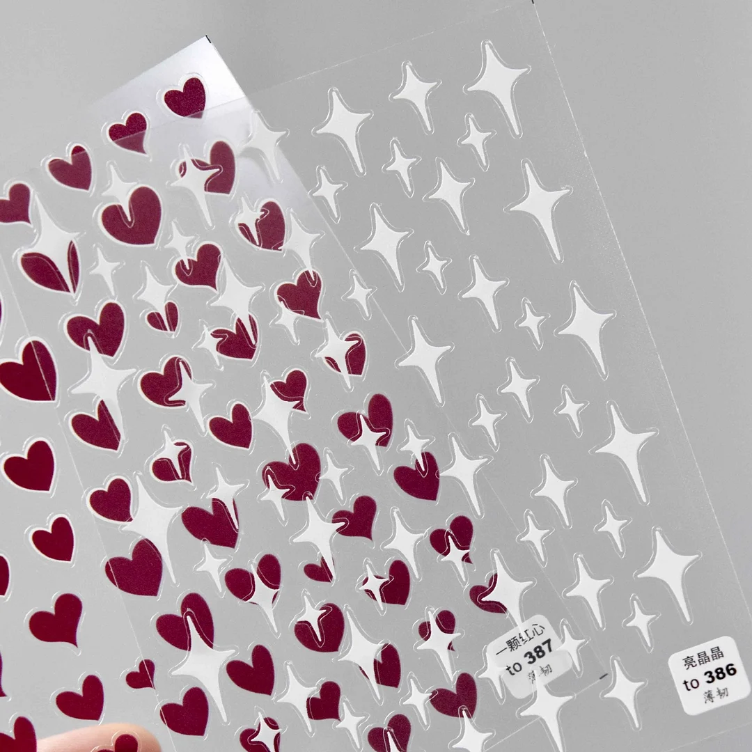 1PC 3D Nail Sticker Back Adhesive Engraved Acrylic Nail Decals Sparkly Star Love Heart Design for Manicure DIY Decorations-Nail Inspo
