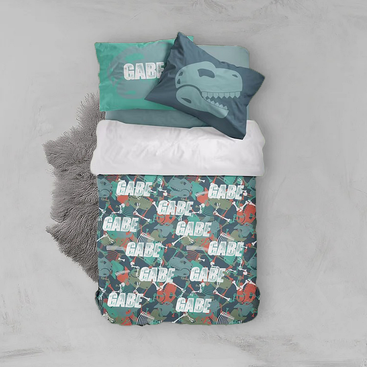 BlanketCute-Personalized Lovely Bedroom Dinosaur Bedding Set with Your Kid's Name