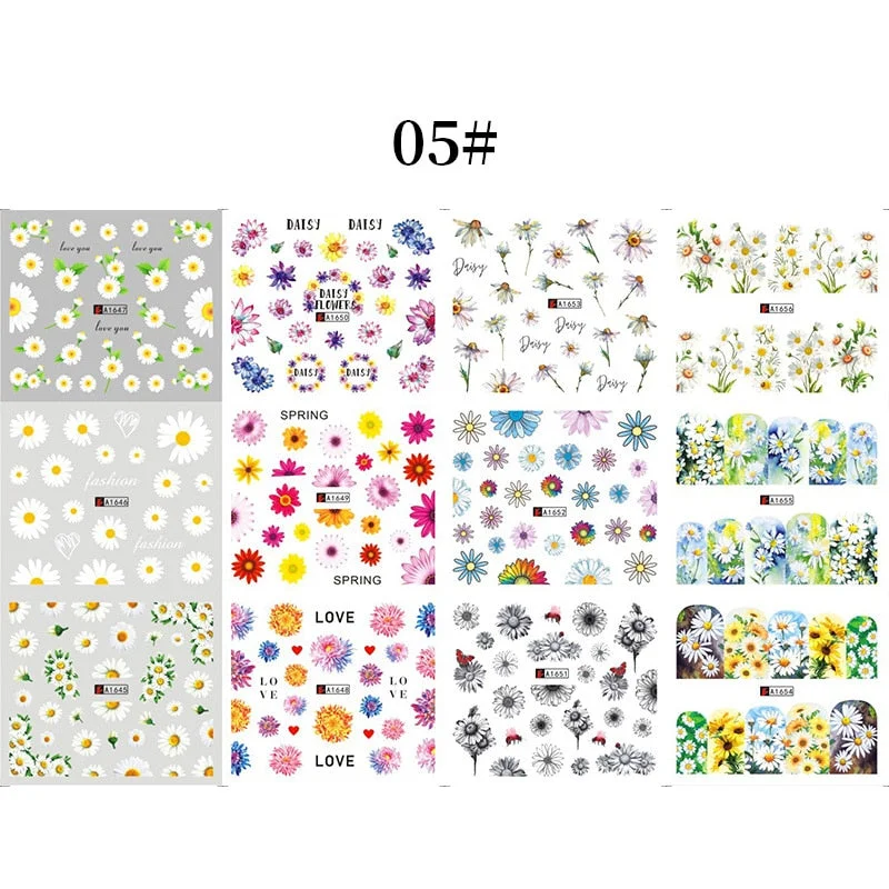 12pcs Valentines Love Letter Water Decals Flower Sliders Nail Stickers for Nails Inscriptions Nail Art Decoration Water Sticker-Nail Inspo