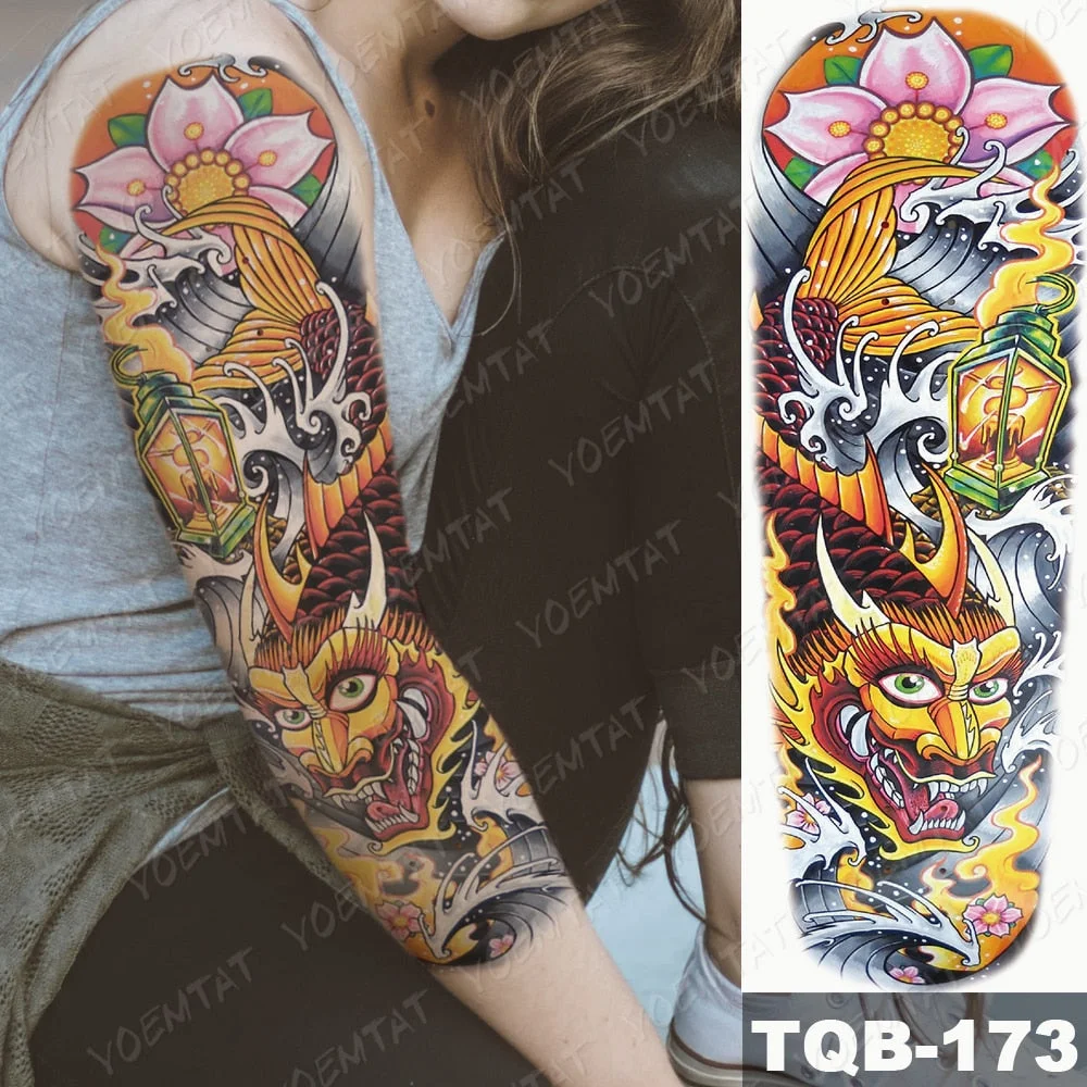 Large Arm Sleeve Waterproof Temporary Tattoo Sticker Lion Crown Gun Rose Wolf Tiger Animal Tattoos Women Men Body Art Fake Tatto