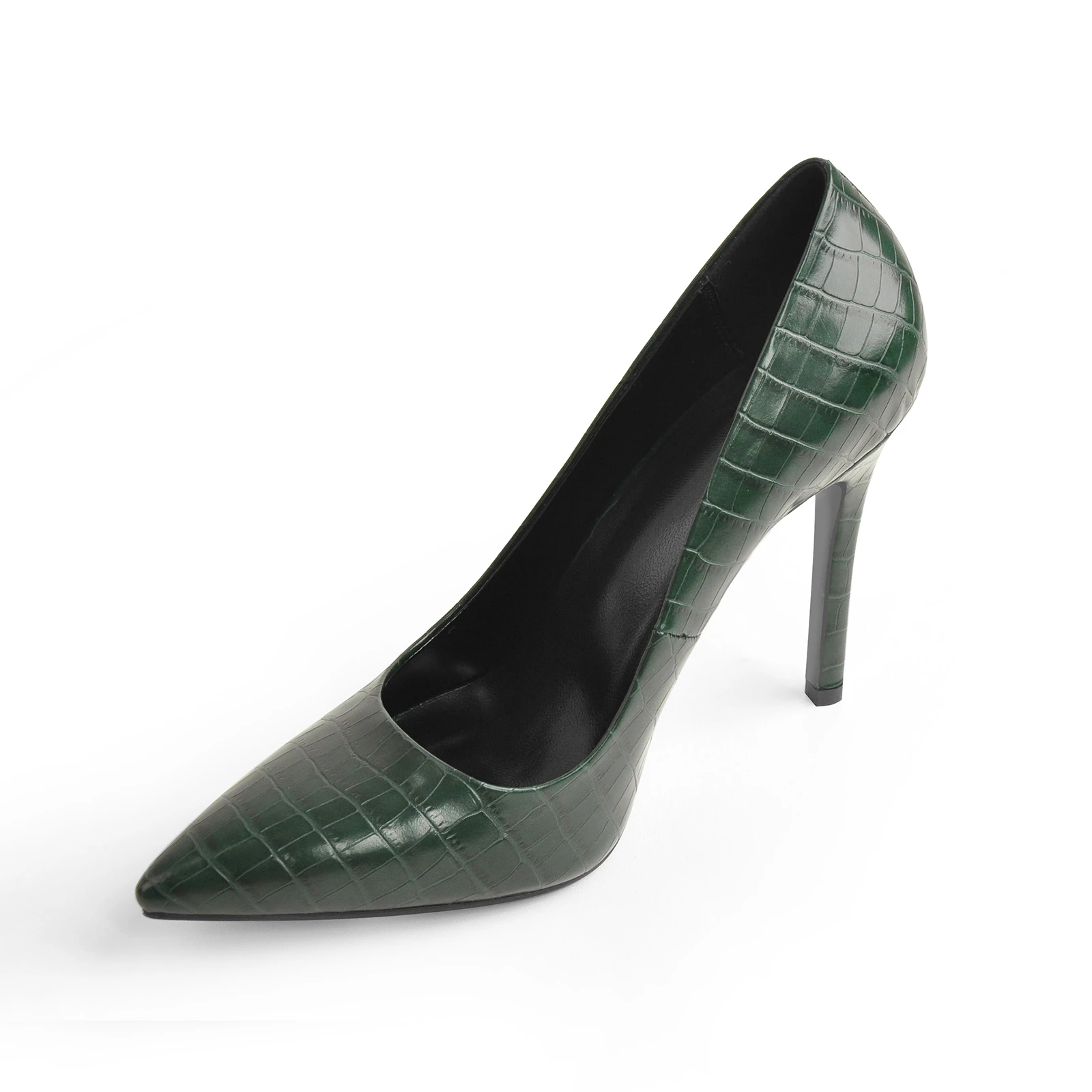 4.13" Darkseagreen Pointed Toe Stone Patent Leather High Heels Stiletto Pumps-vocosishoes