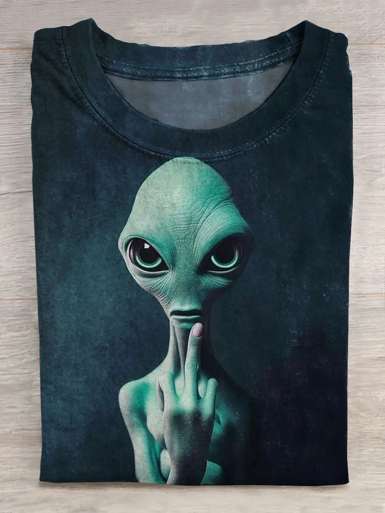 Funny Alien Art Print Short Sleeve Casual T-shirt