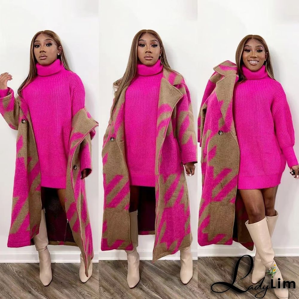 Women Color Block Long Sleeve Turndown Collar Print Jacket