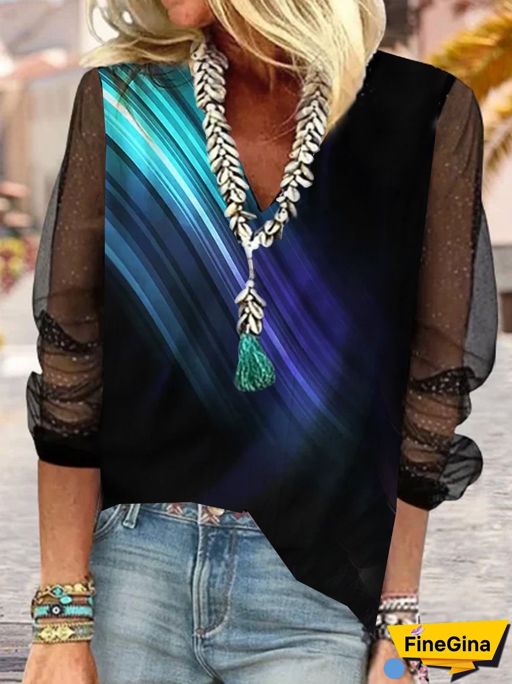 Casual Abstract Autumn V neck No Elasticity Daily Regular H-Line Regular Size Tops for Women