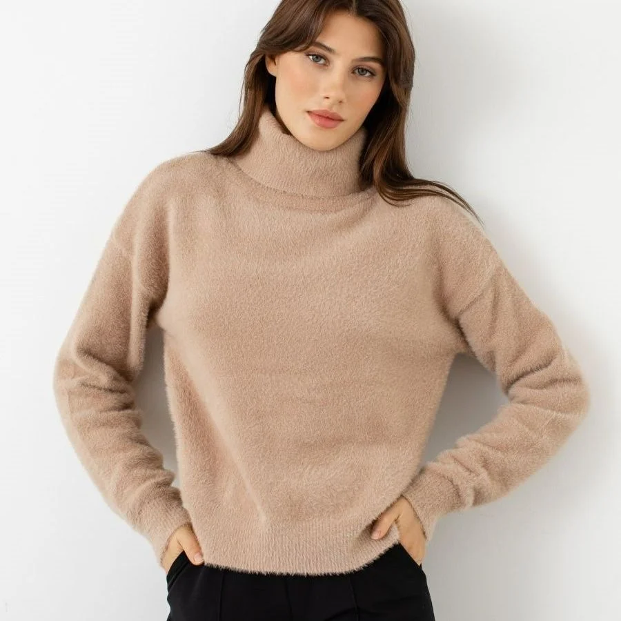 Knitted High Neck Sweater Loose Fitting