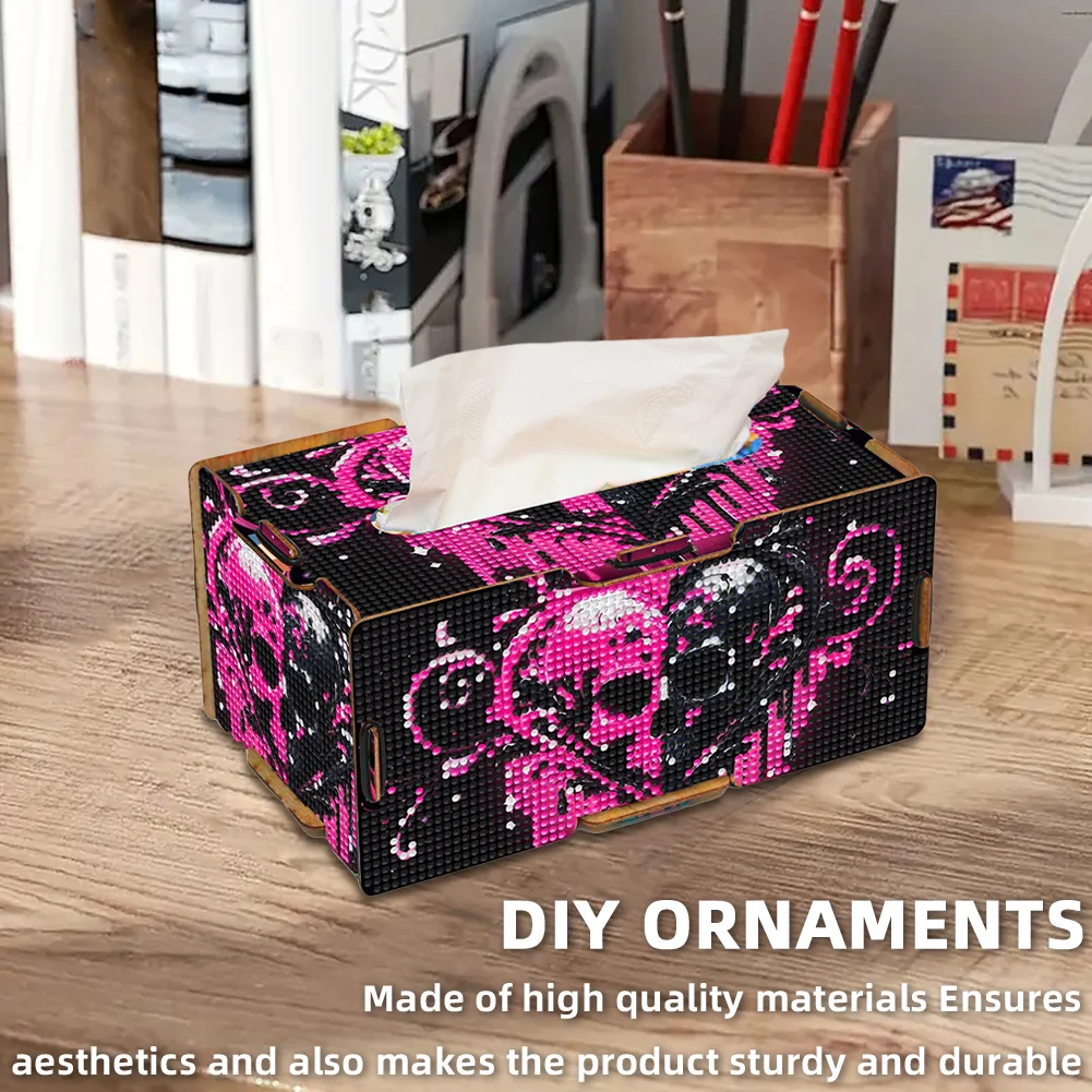 Heart Skull Diamond Painting Tissue Box Wooden Diamond Art Tissue Storage Box