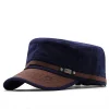 Men's Flat-top Leather Peaked Cap Military Cap Casual Sun Hat by Inlyline