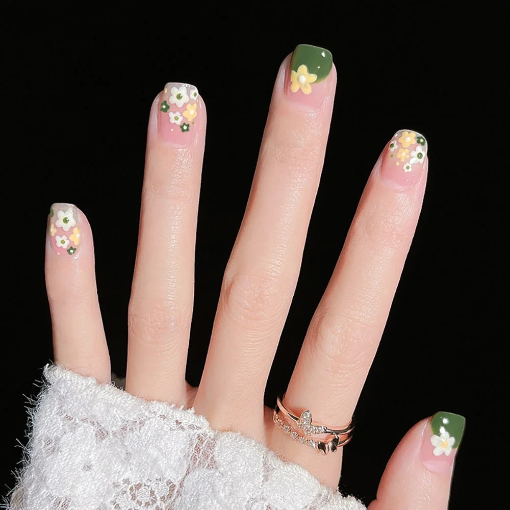 24Pcs/box wholesales Fake Nails Press On for women Bride White Flower designs Artificial Nail tips full cover acryl False Nails-Nail Inspo