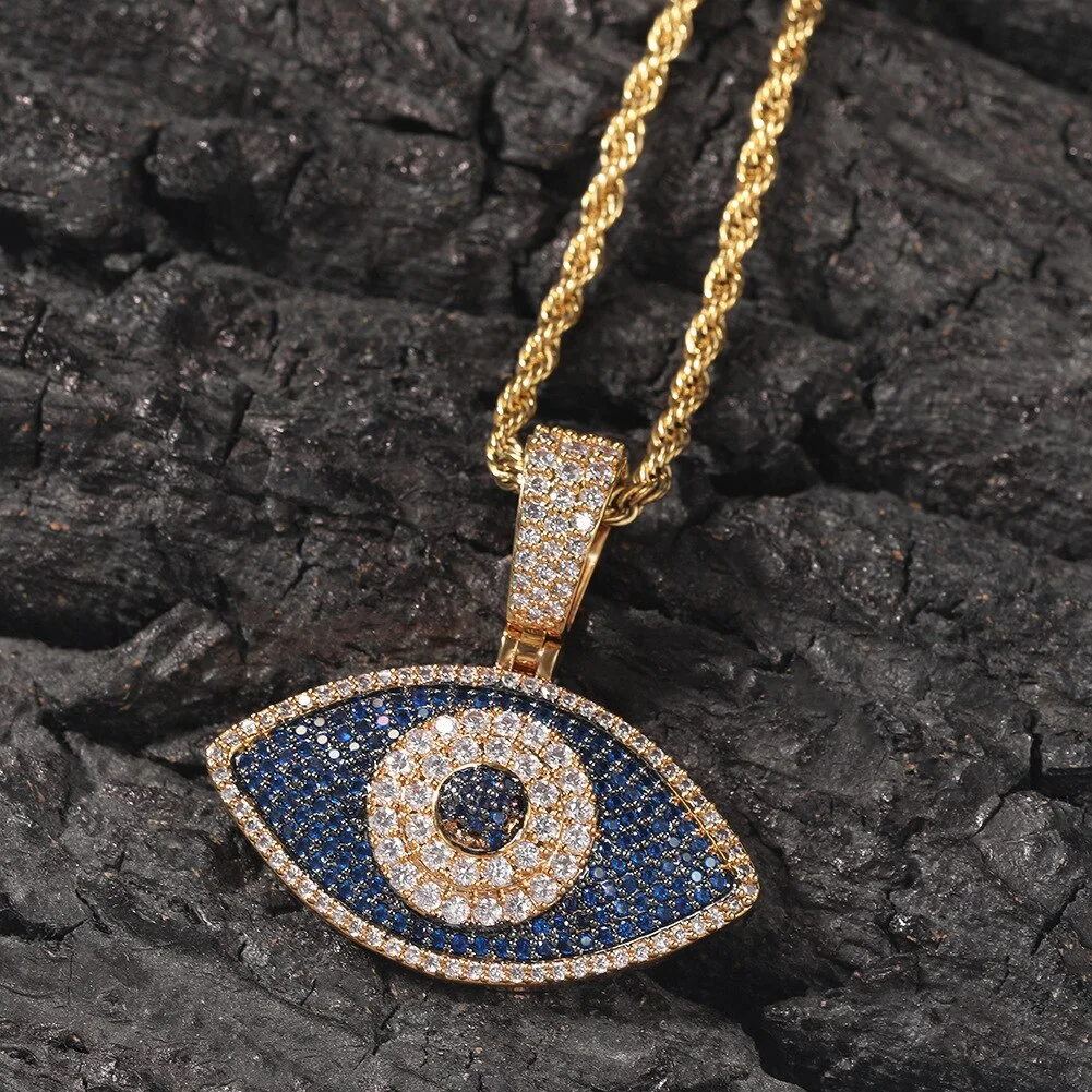 Hip Hop Iced Out Zircon Evil Eye Pendant Necklace-VESSFUL