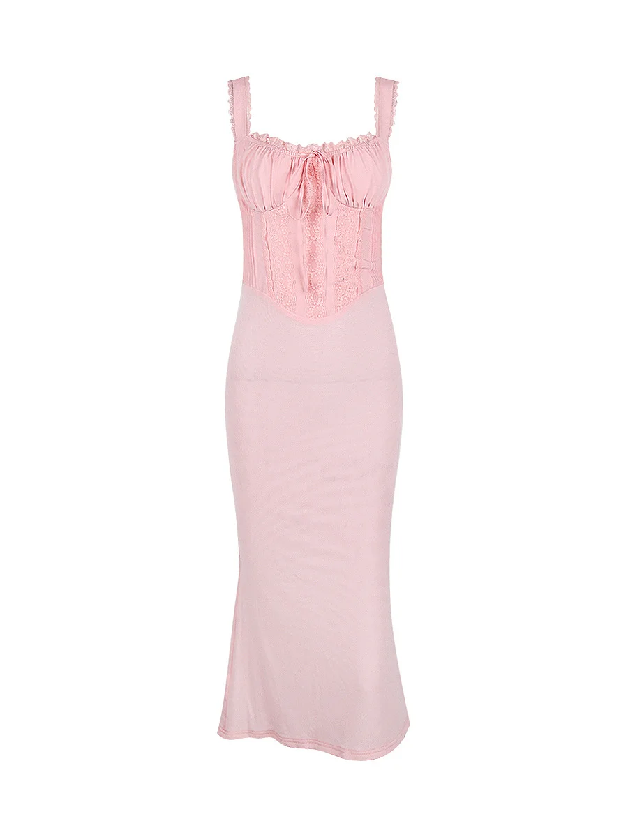 Uveng Dopamine Wears Hottie Sling Pink Dress Female Feeld Back To The Long Dress Dress Of The Fish Tail