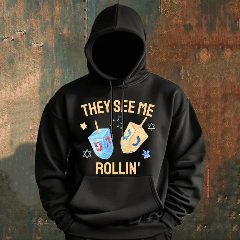 Men's They See Me Rollin' Happy Hanukkah Casual Hoodie