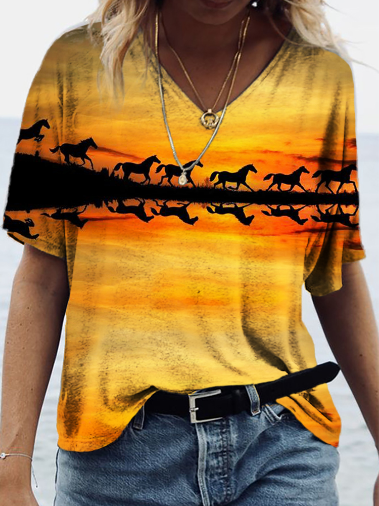  Wild Horses In The Sunset Horse Lover V Neck T Shirt Westsshops