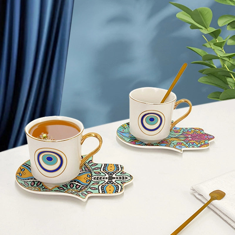 Retro Devil’s Eye White Porcelain Placemat Mug 1 Set