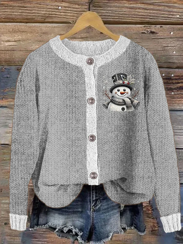 Christmas Snowman Cozy Knit Cardigan