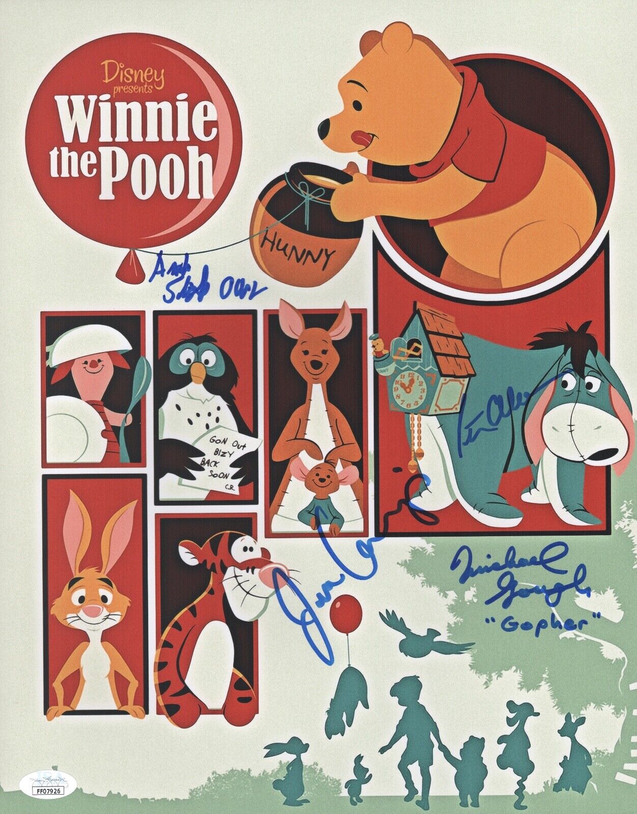 JIM CUMMINGS & PETER CULLEN Cast X4 Signed WINNIE THE POOH 11x14 Photo Poster painting JSA COA