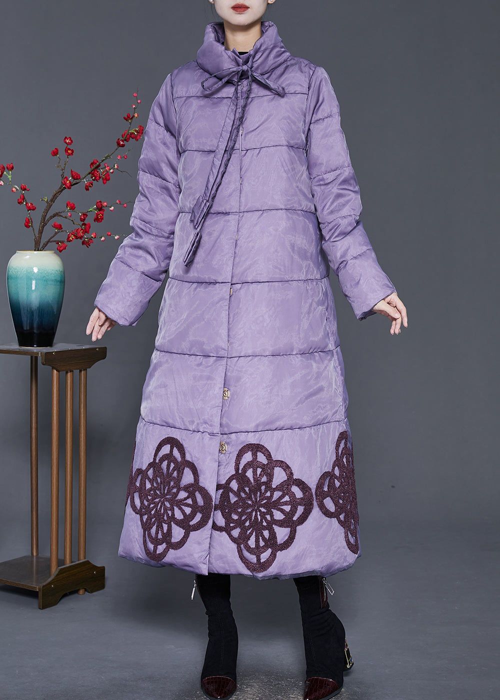 VCSHOES Purple Embroideried Duck Down Down Coat Winter