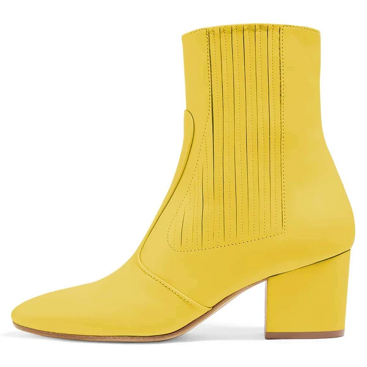 Yellow Chunky Heel Boots Ankle Boots |FSJ Shoes
