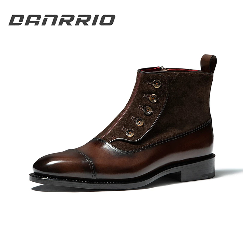 DANRRIO Gentleman Buttons Goodyear Handmade Leather Boots |British Business Men's Formal Ankle Boots DANRRIO.COM DANRRIO