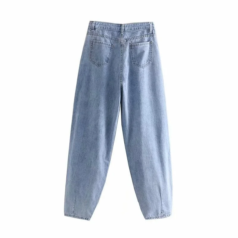 Aachoae Women Blue Harem Jeans Loose mom Jeans High Waist Streetwear Boyfriends Washed Denim Long Trousers Bottoms Slouchy Jeans