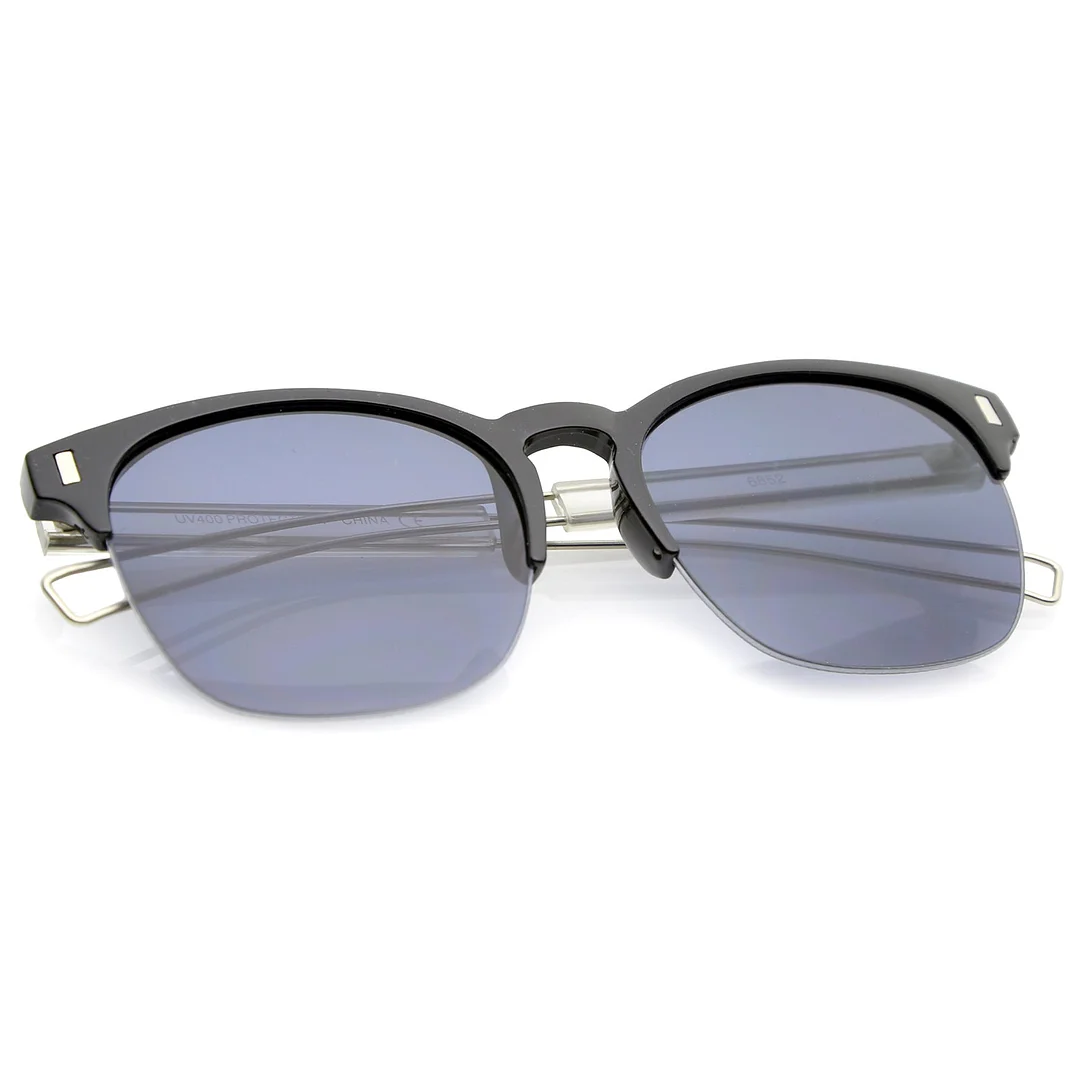 Semi Rimless Wire Hook Temples Square Lens Horn Rimmed glasses 56mm