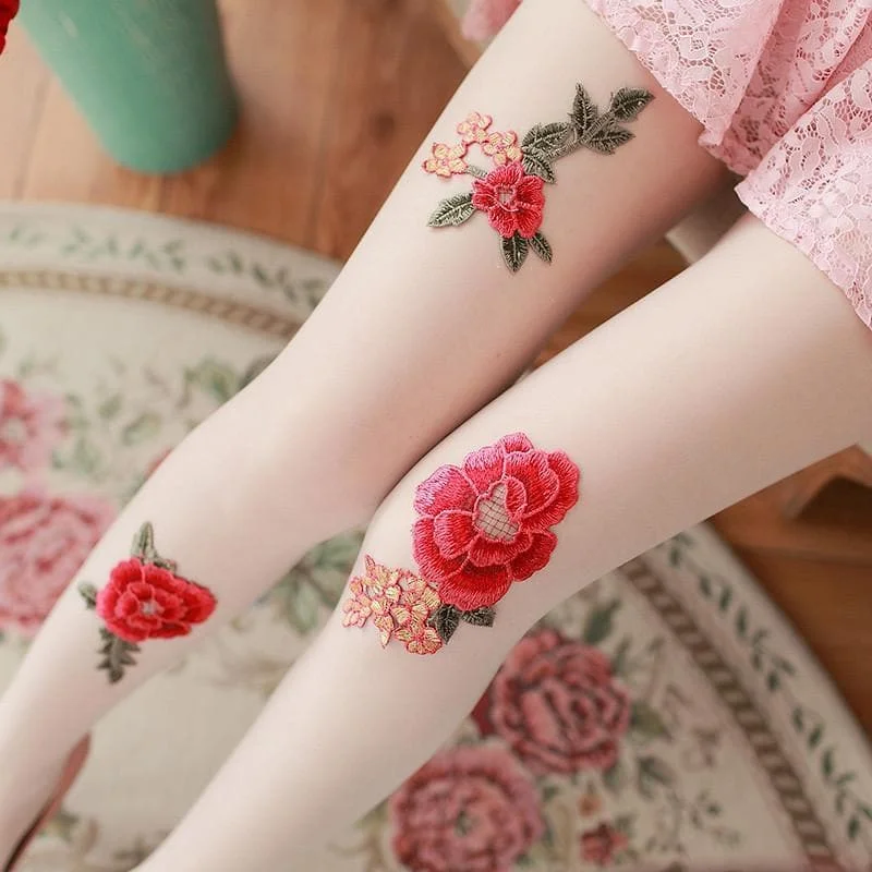 Vintage Paeonia Embroidery Tights SP1811763